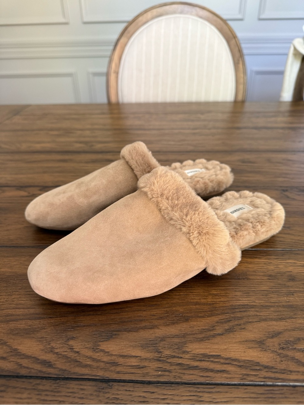 Birdies Camel Suede Faux-Fur Slip-On Mules